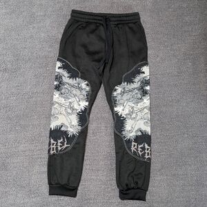 Rebel Vengeance Jogger Sweatpants Black Skeleton Horse Tapestry Medium